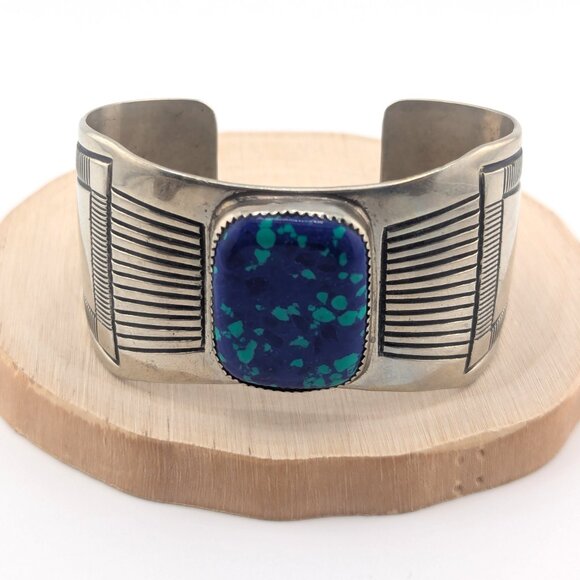 SouthwestArtisans Jewelry - Handmade Native American Azurite Chrysocolla Cuff Nickel Silver Bracelet Sz‎ 7*